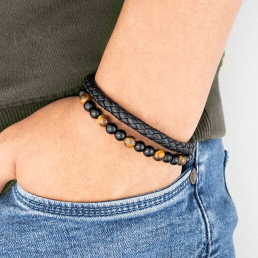Pulsera de cuero Raven de 2 cuerdas